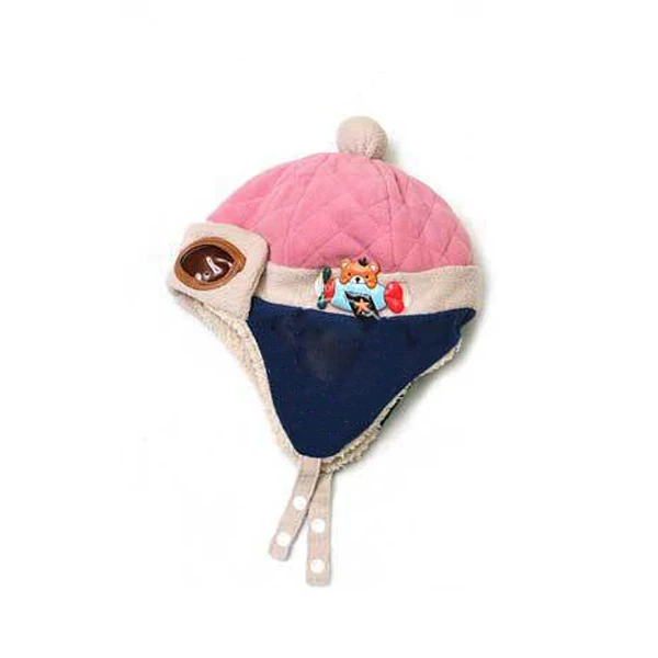 Крутая зимняя теплая шапка-пилот для маленьких мальчиков и девочек, Шапка-бини для детей - Цвет: Розовый