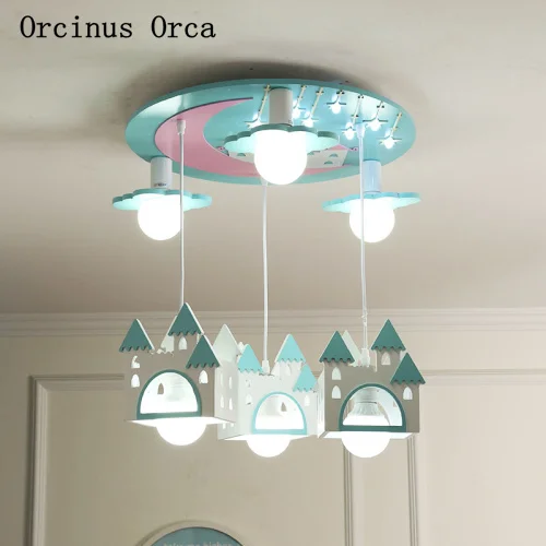 Us 198 0 Cartoon Creative Castle Chandelier Boys And Girls Bedroom Children S Room Light Modern Simple Color Solid Wood House Chandelier In Pendant