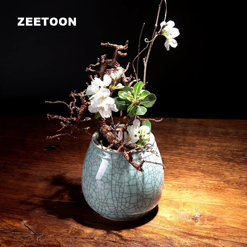 Japanese Zen Style Vintage Longquan Celadon Flower Pot Mini Vase Tea