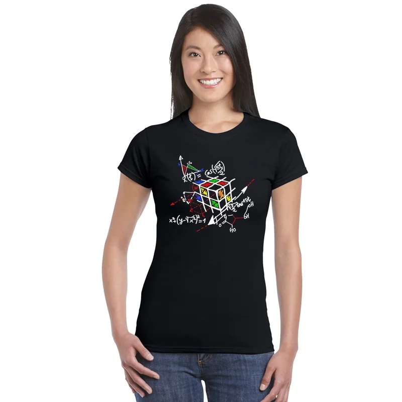 

Women Creative Fashion Magic Cube T-shirt Short Cotton Tops The Big Bang Theory Geek Cube tshirt Geometric Rubik Cube T shirt