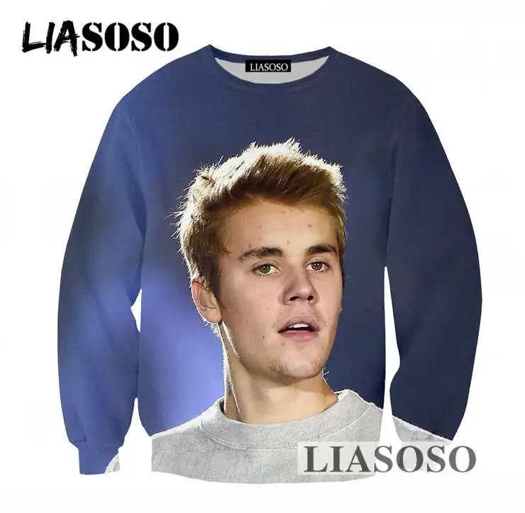 LIASOSO Fashion New Design Sweatshirt 3D Print Singer Justin Bieber Men Women Tracksuits Casual Long Sleeves Pullovers Tops T744