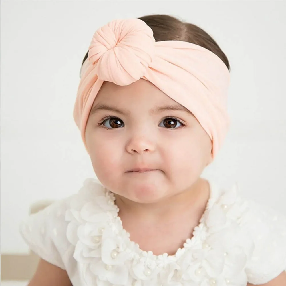 M MISM 1pc Infant Elastic Hair Bands Candy Color Round Knot Nylon Headbands Wide Kids Turban Headwear |