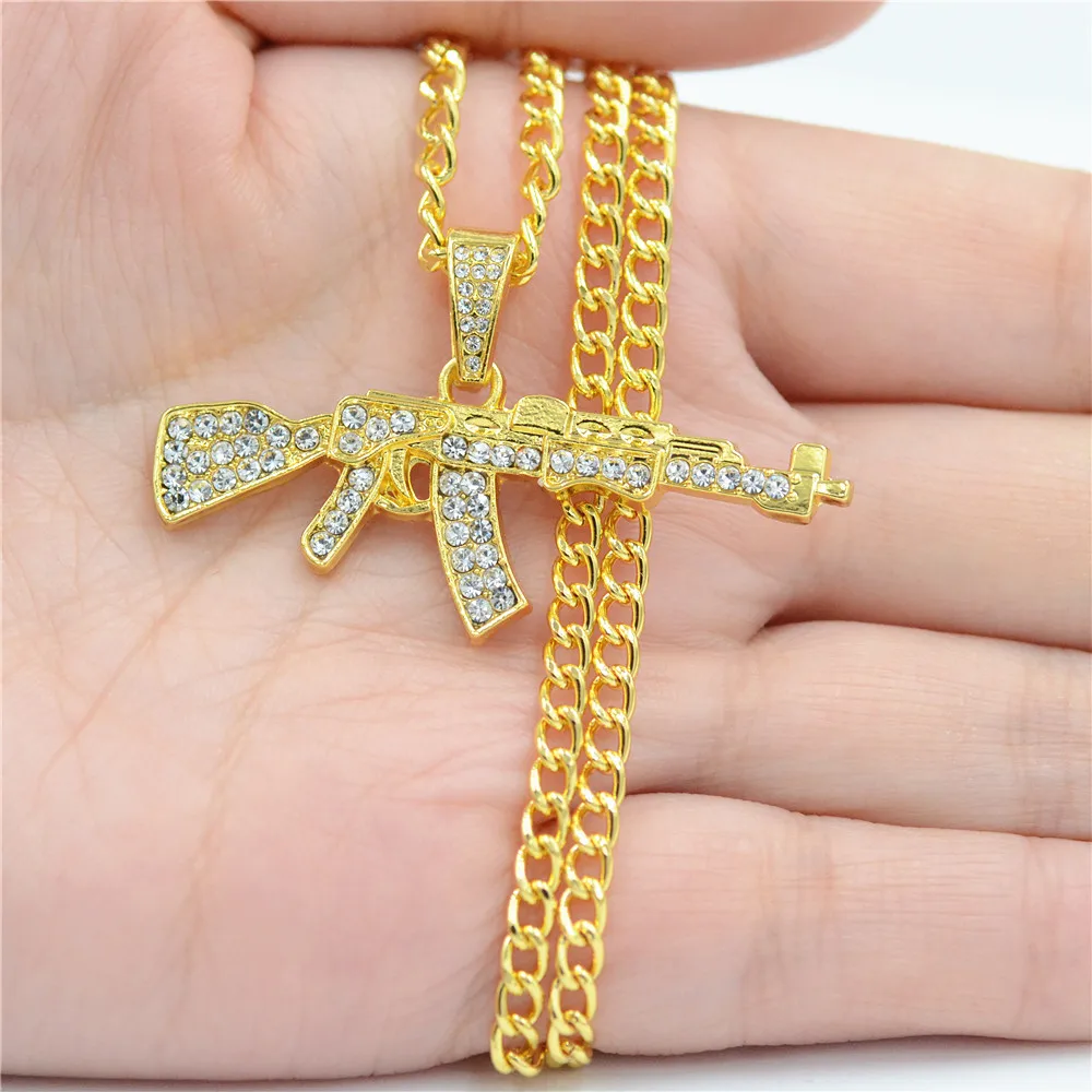 Alloy Ak47 Gun Pendant Necklace Iced 