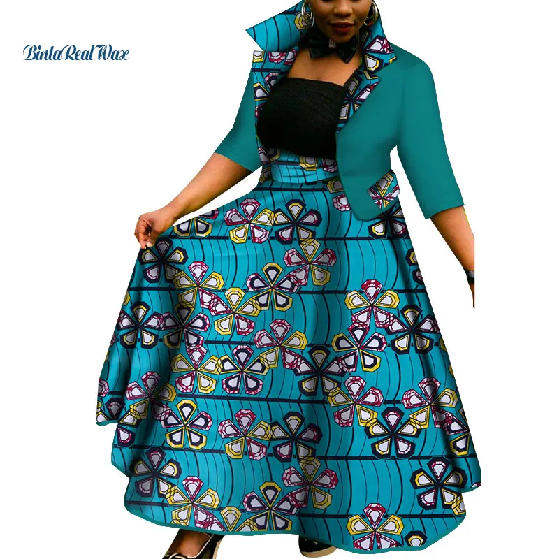 Африканский топ и юбка-пачка, комплекты для женщин, Bazin Riche, африканская Женская одежда, Дашики, комплекты из 2 предметов, пальто и юбки, WY3386 - Цвет: 7