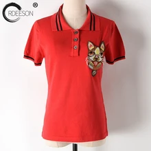 Ordeeson красный Рубашка с рисунком «Собаки» Для женщин аппликации взлетно-посадочной полосы моды дизайнеры Мужские Поло рубашка Для женщин Горячая Рубашки для мальчиков лето Топы корректирующие смешно моды