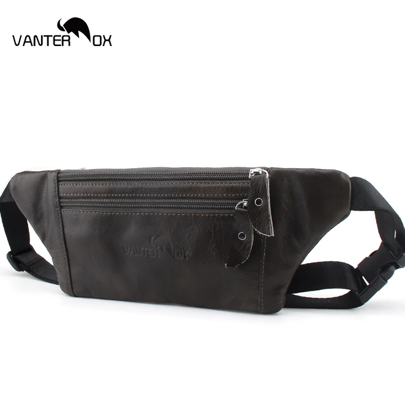 VANTER OX Cow Leather Men Or Women Waist Bag New Casual Small Male Waist Packs For Cell Phone And Credit Cards Travel Chest Bag