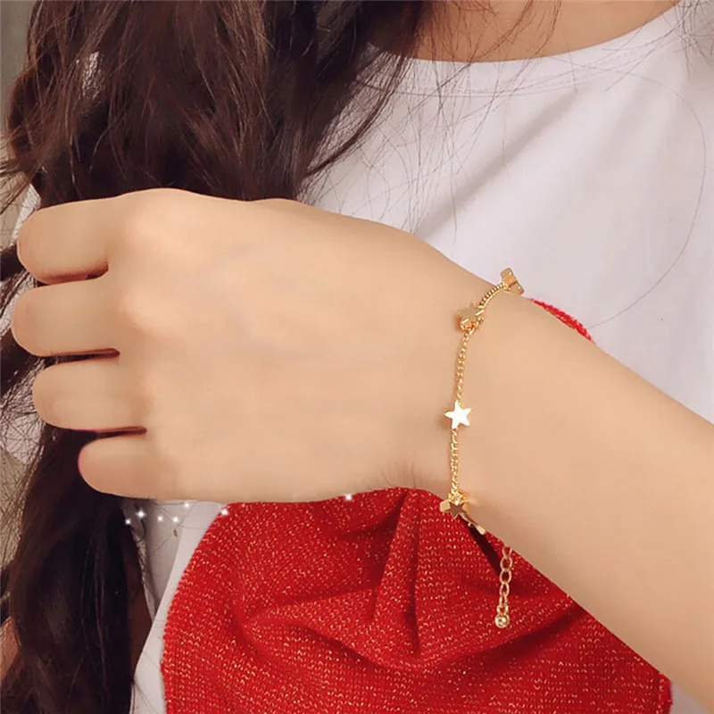 Fashion Accessories Simple Cute Gold Heart Bracelet Women Cheap Star
