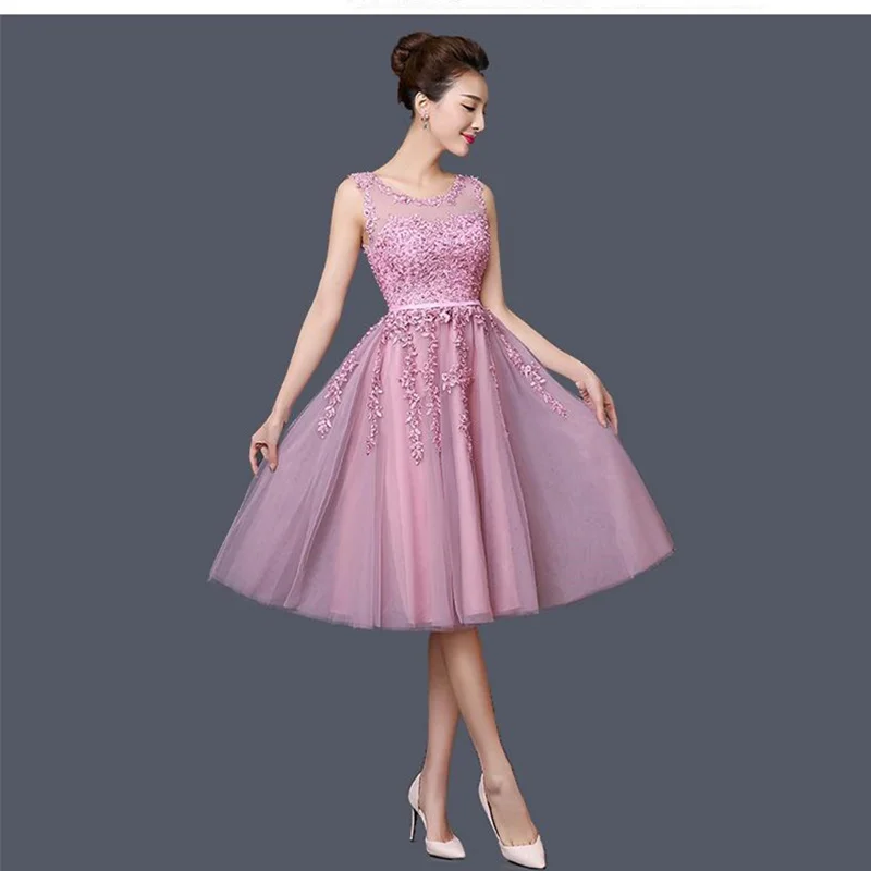 

2019 Hot Lace Evening Dress Party Dresses Tulle Appliques Beads Round Neck Prom Dresses Sleeveless Open Back Pleated Dress