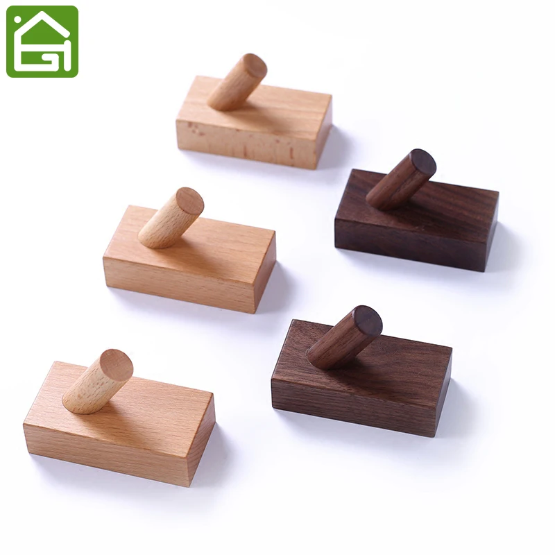 Simple Walnut Wood Clothes Hook Wall Mounted Decorative Hook with Screw