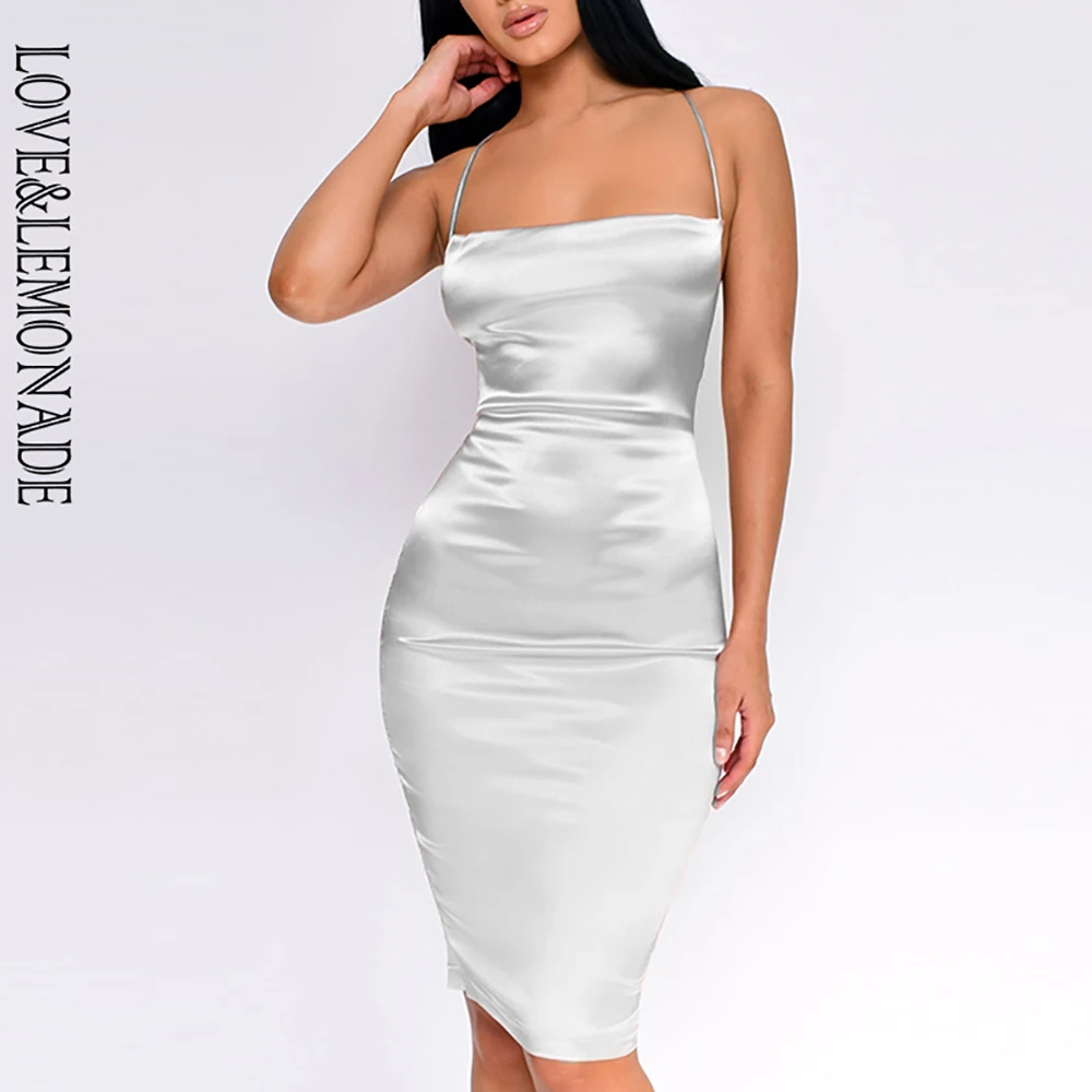 

LOVE&LEMONADE Sexy Grey Sleeve Open Back Back Strap Reflective Artificial Silk Fabric Mini Dress LM90073