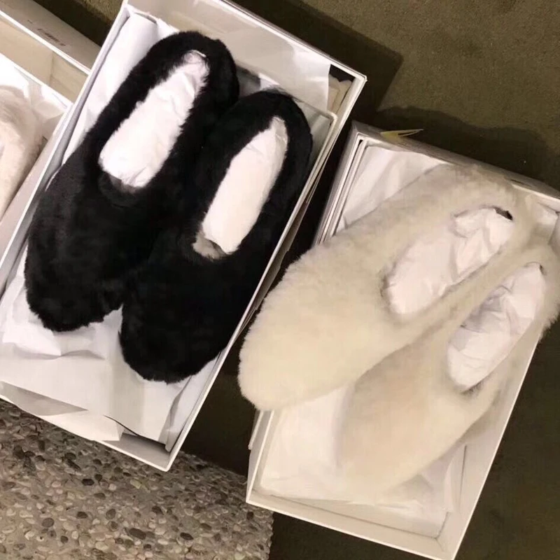

Zapatos de mujer 2019 Winter Fall Warm Fur Women Flats Loafers Slip On Women Shoes Real Pink Black White Hot Selling Woman