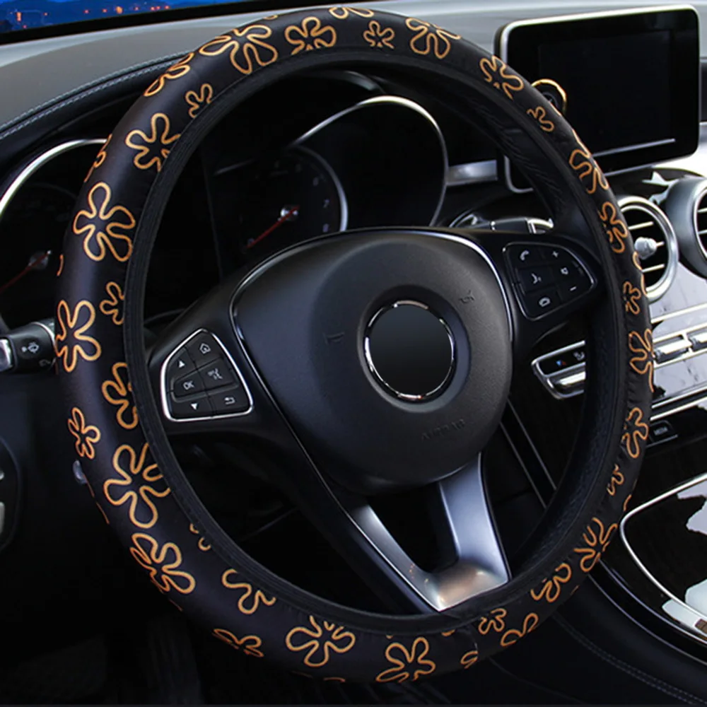 Чехлы рулевого колеса автомобиля автомобильные чехлы подходят для большинства автомобилей воздухопроницаемость автомобиля-Стайлинг противоскользящие универсальные эластичные с цветочным принтом
