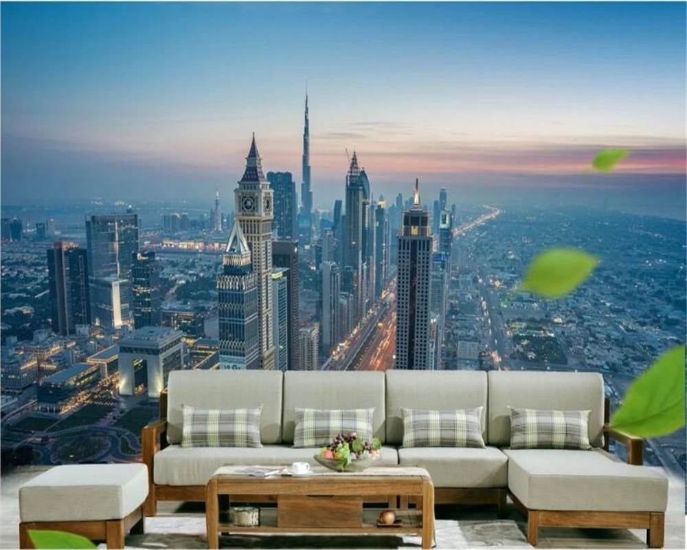 beibehang Custom aesthetic decorative painting 3D wallpaper personality high-rise night scene bedroom background 3d wallpaper