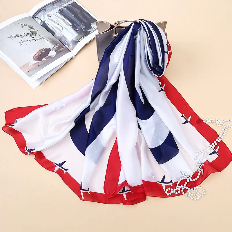 180 см* 90 см Модный брендовый дизайнерский длинный шелковый шарф с принтом самолета большой платок женские шарфы хиджабы SK055