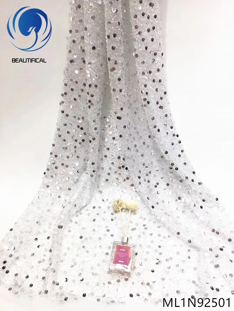 

BEAUTIFICAL african lace fabrics Fashion style nigerian tulle lace fabric 3d sequins flowers net lace fabric for dress ML1N925