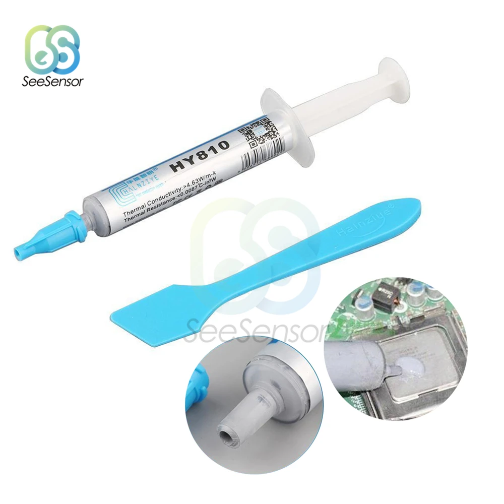 HY810 2G Thermal Grease Grey CPU Chip Heatsink Paste Syringe Thermal Grease with A Plastic Tool Scraper HY810 2G Thermal Grease Grey CPU Chip Heatsink Paste Syringe Thermal Grease with A Plastic Tool Scraper