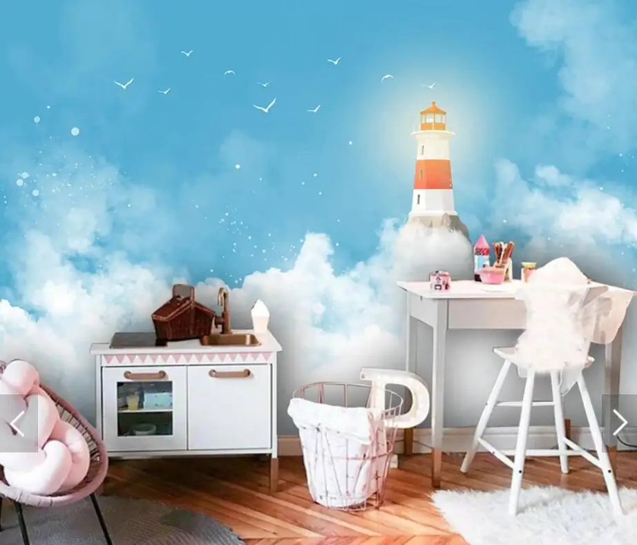 

Mediterranean Blue Sky Lighterhouse Wallpaper Mural for Kids Bedroom Wall Decor Wallpapers Contact Paper Murals Customize