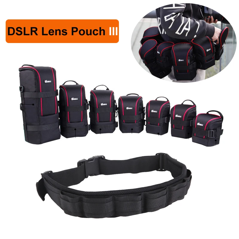 

Photo Camera DSLR Adjustable Strap Paded Waist Strap Belt Holder w/ Functional Soft Padded Lens Pouch Case Bag for Canon Nikon