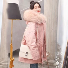 90% белый пуховик зимнее пальто для женщин большой воротник из натурального меха с капюшоном длинная теплая ветрозащитная Женская парка верхняя одежда