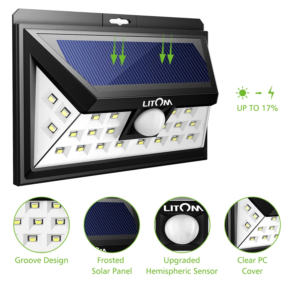 Litom 24 светодио дный Солнечный свет IP65 водонепроницаемый Широкий формат безопасности движения Сенсор света с 3 режимами движение