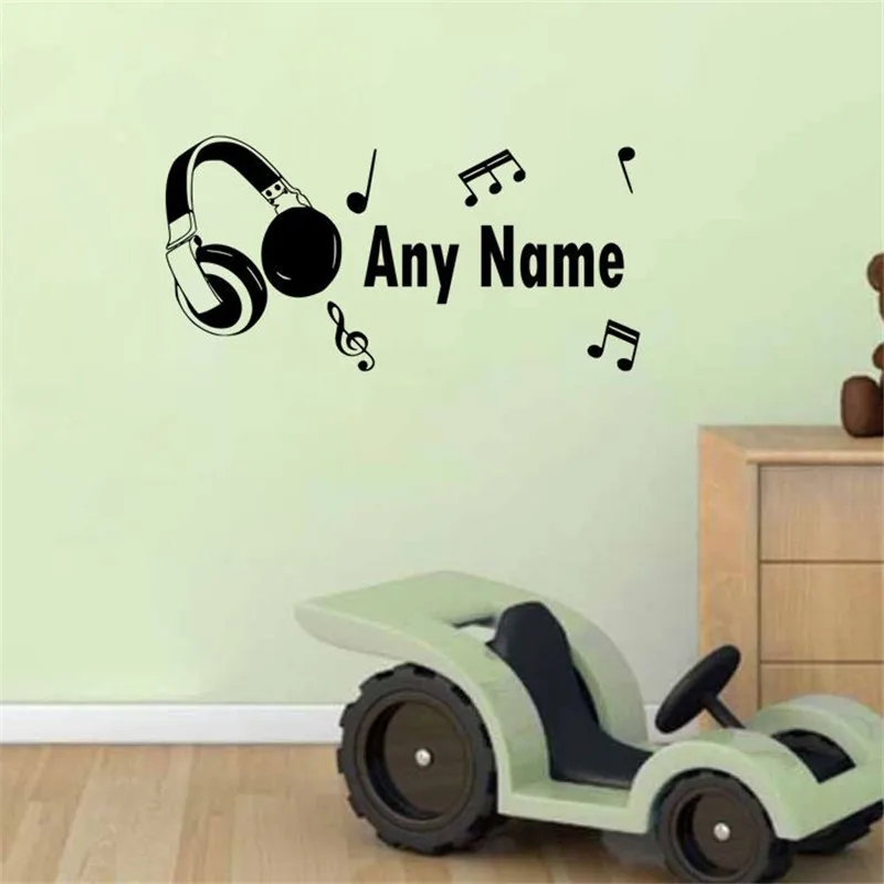 Wall Decal Removable Personalized Any Name Vinyl Sticker Headphone Boys