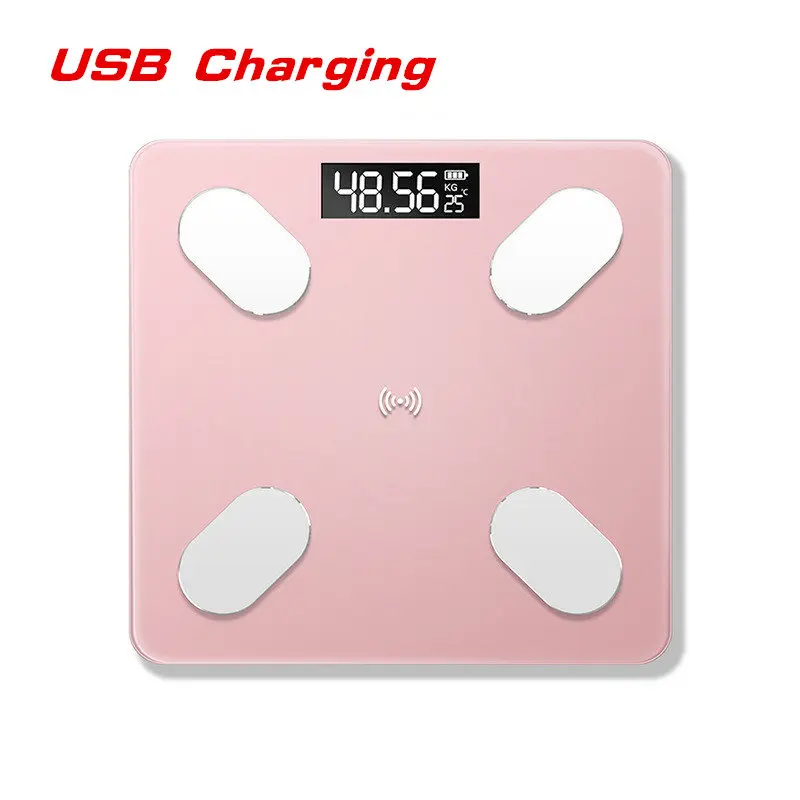 Bluetooth весы напольные весы Smart BMI весы lcd Цифровые весы для ванной комнаты анализатор состава тела с приложением для смартфона - Цвет: Rose Gold USB