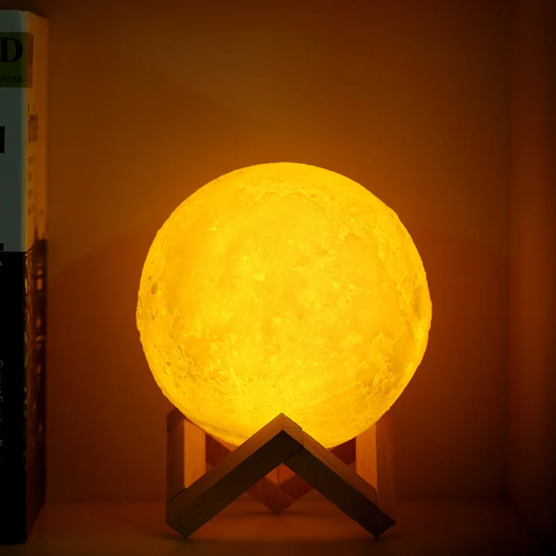 

Creative Rechargeable 3D Print Moon Lamp 2 Color Change Touch Switch Sphere Night Light Bedroom Bookcase Night Light Home Decor