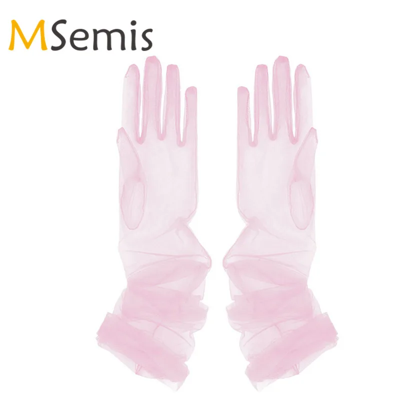 

Women Gloves Mittens Tulle Gloves Transparent Full Finger Long Gloves Mittens for Party Photography Accessories