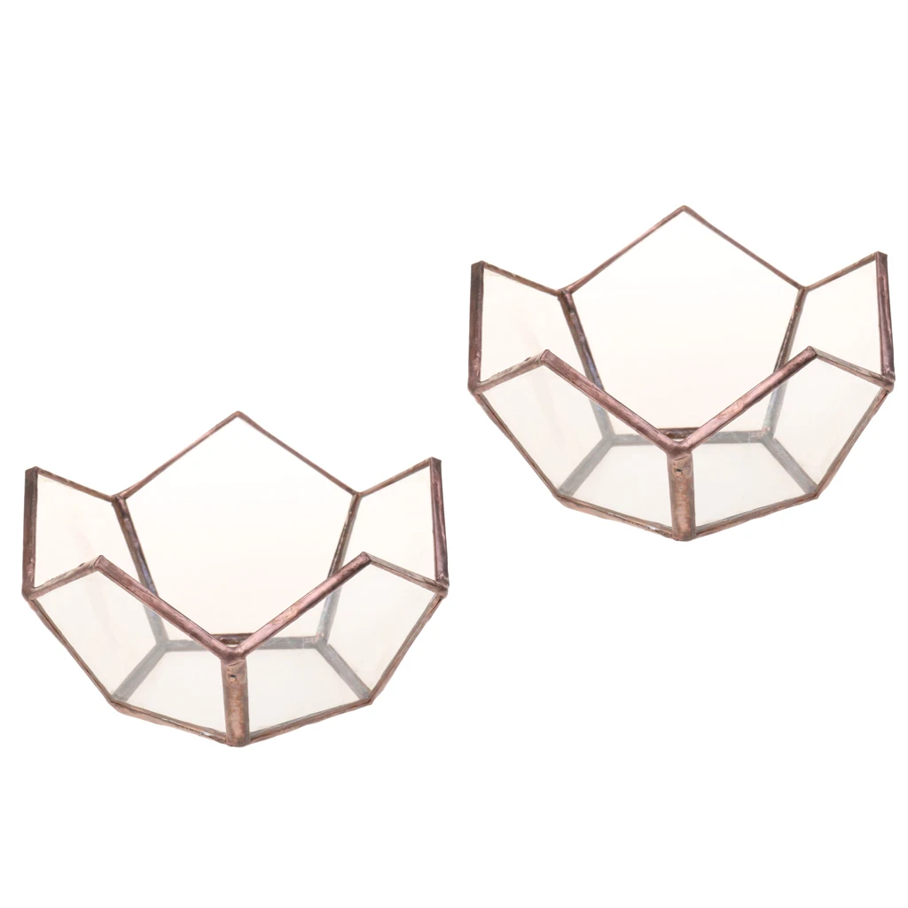 2/set Open Glass Geometric Terrarium Tabletop Succulent Plants Container Candle Holder