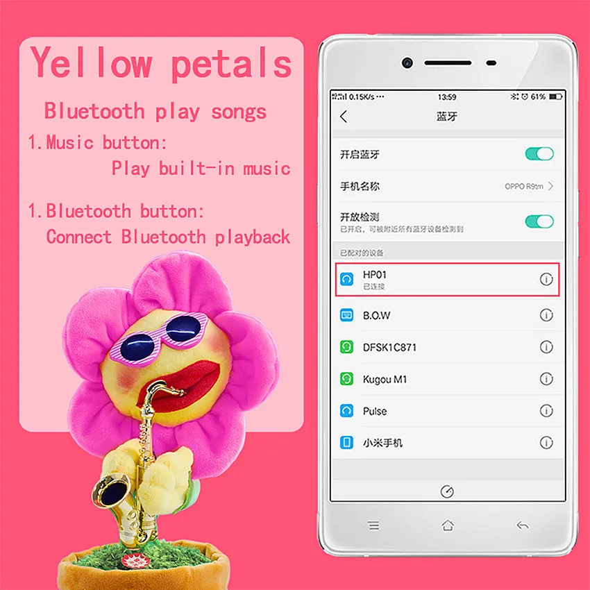 1 шт. очаровательные подсолнухи Музыкальные игрушки забавные танцевальные игрушки для детей плюшевые цветок-украшение с электронным Bluetooth