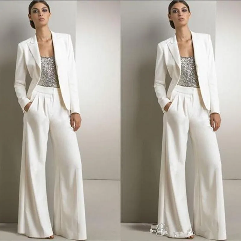 

Modern Three Pieces Mother Of The Bride Pant Suits For Silver Sequined Wedding Guest Dress Plus vestido de madrinha With Jackets