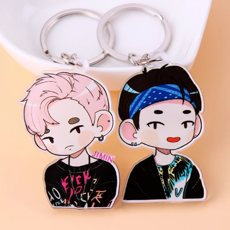 

Cute Anime Kpop BTS Keychain BT21 Bangtan Boys Key Chain Love Yourself Acrylic J-HOPE V SUGA TATA COOKY SHOOKY Porte Clef