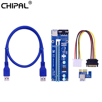 

CHIPAL 10pcs VER006S 60CM PCI-E Riser Card PCI Express PCIe 1x to 16x Adapter USB 3.0 Cable SATA to 4Pin Power for Bitcoin Miner