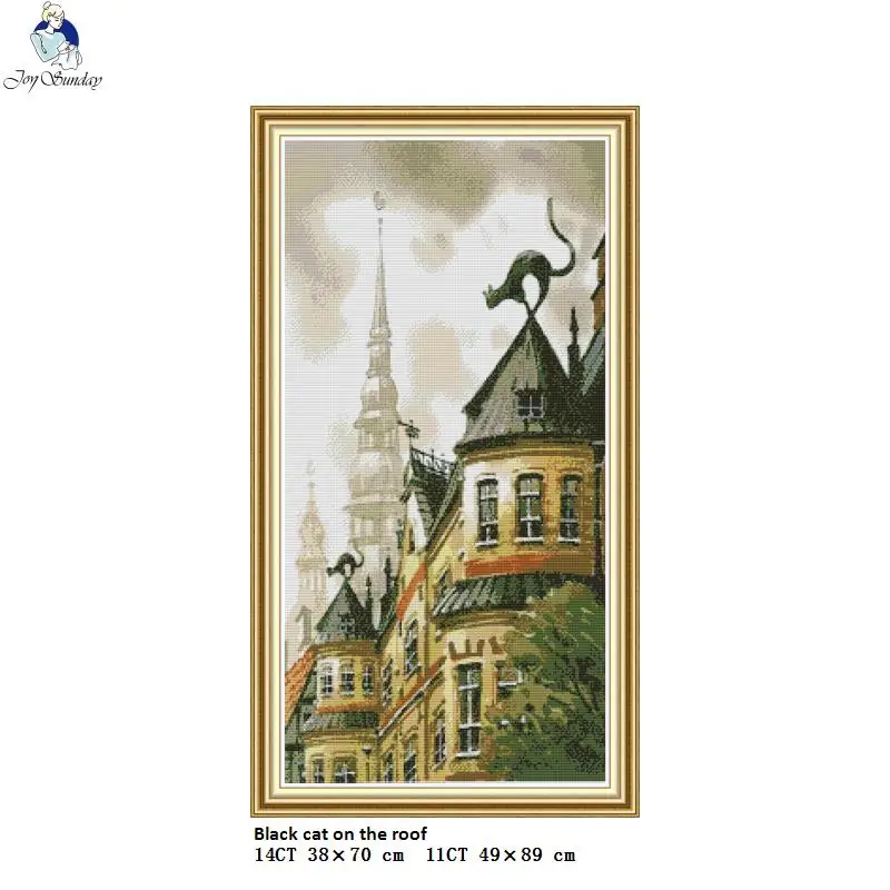 

Black Cat on the Roof DIY Hand Made Crafts Embroidery 14CT and 11CT Counted Printed On Canvas Cross Stitch Schemes Needlework