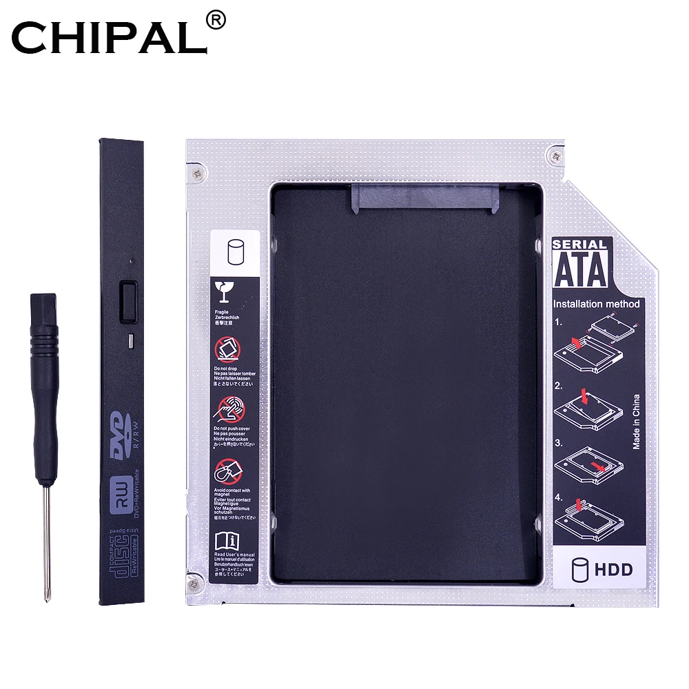 

CHIPAL PATA IDE to SATA 3.0 2nd HDD Caddy 12.7mm for 2.5" SSD Case Hard Disk Drive Enclosure for Notebook CD-ROM DVD-ROM Optibay