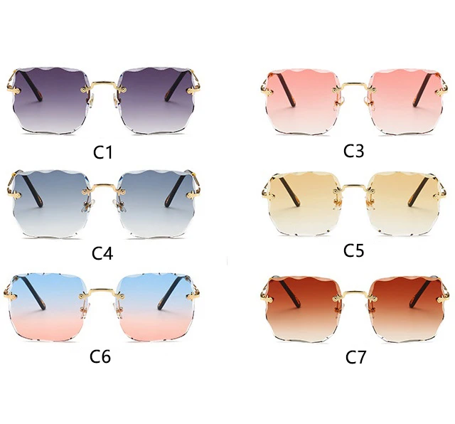 Новые французские Роскошные Квадратные Солнцезащитные очки без оправы с зубчатым покрытием, женские модные брендовые розовые солнцезащитные очки для женщин UV400