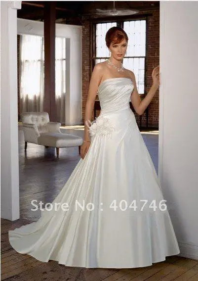 Free Shipping Satin Strapless Straight Neckline With Ruched Bodice