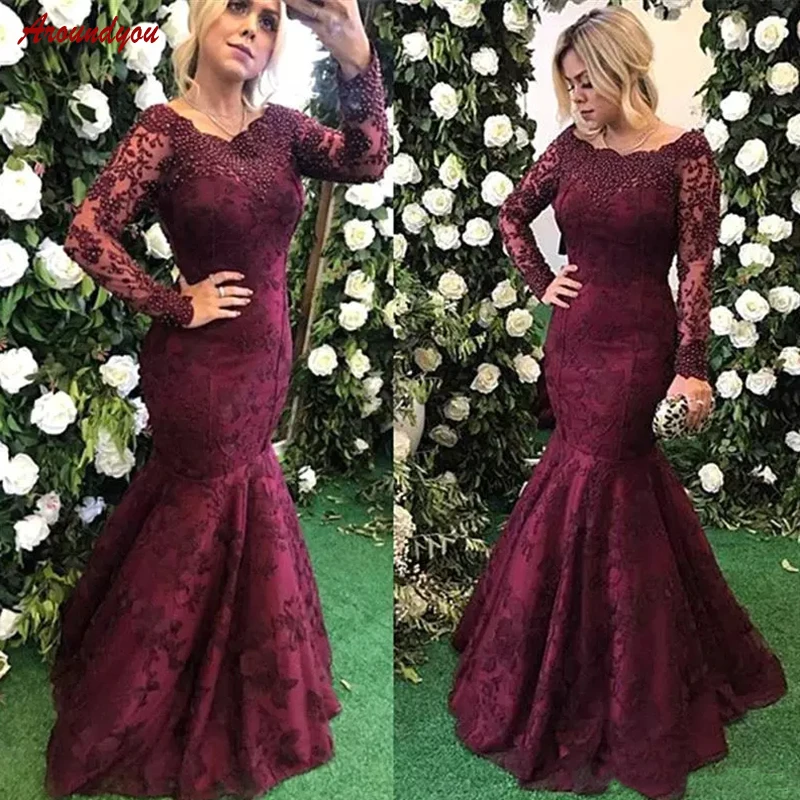 Lange Mouwen Lace Moeder van de Bruid Jurken voor Wedding Party Plus Size Sexy Avondjurken Bruidegom Godmother Diner Jurken 2018 Lange Mouwen Lace Moeder van de Bruid Jurken voor Wedding Party Plus Size Sexy Avondjurken Bruidegom Godmother Diner Jurken 2018
