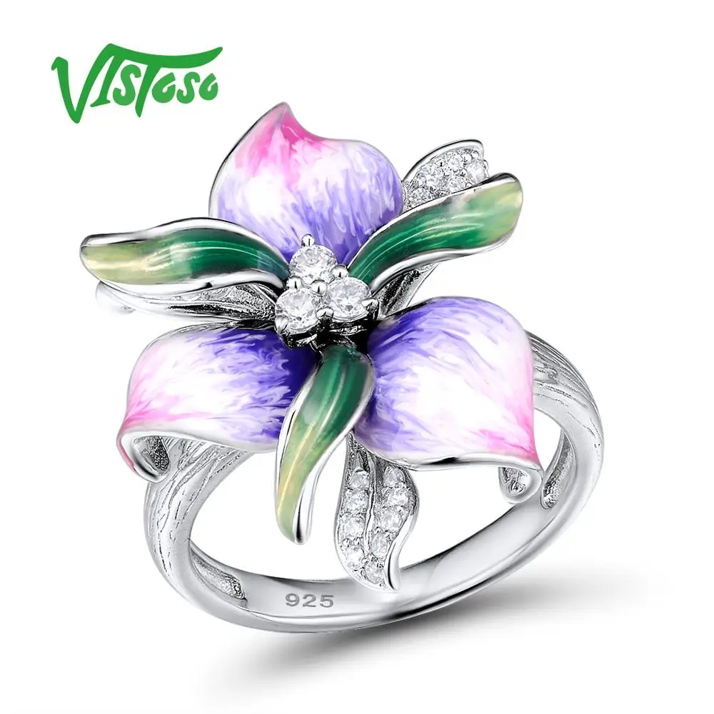 VISTOSO серебряное кольцо для женщин 925 пробы серебряные кольца нежный розовый
