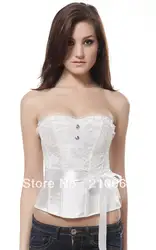 Сексуальный Свадебный белый корсет баска свадебное белье Топ с стринги