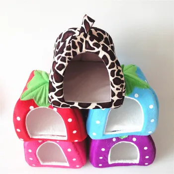 

dog house Soft Strawberry Pet Dog bed Cat Rabbit Bed House Kennel Doggy Warm Cushion Basket Colors Leopard for small/large dog