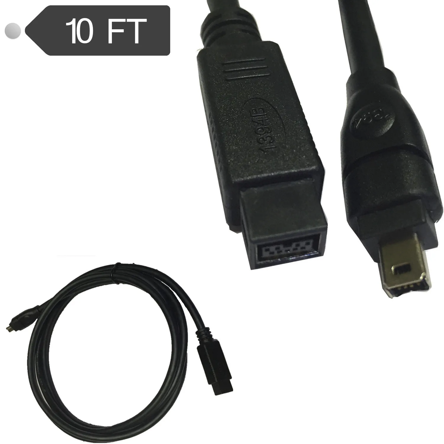 Black IEEE 1394 Firewire 800 to Firewire 400 Cable, 9 Pin/4Pin Male