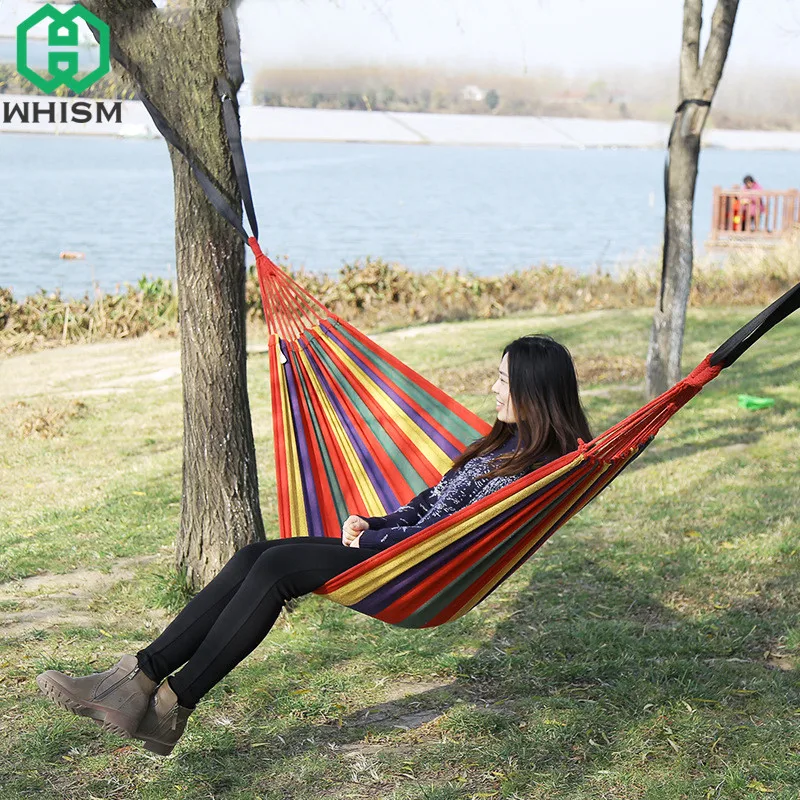

WHISM Outdoor Canvas Hammock Double/Single Garden Swing Hammock Colorful Camping Sleeping Bed Portable Leisure Hanging Chairs