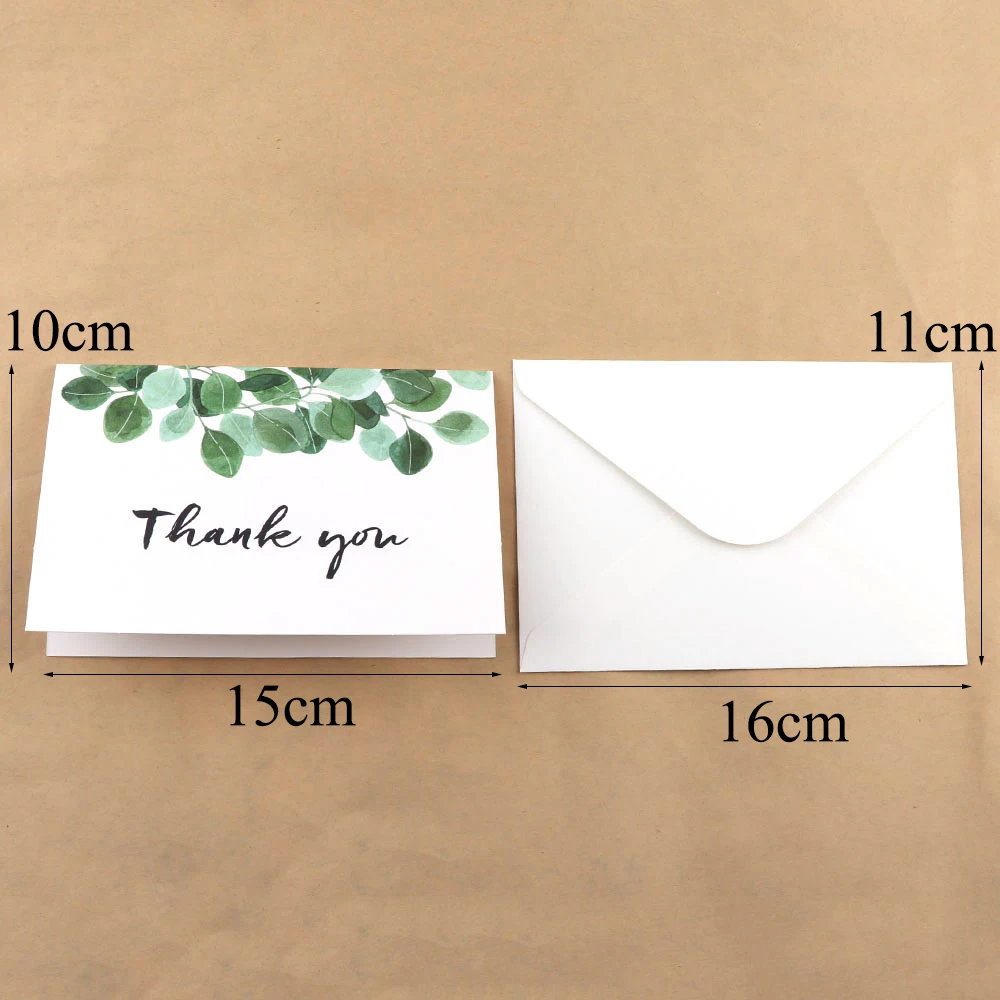  Random 6Pcs Thank You And Green Series Flowers Card Invitations Leave Message Greeting Card For Wed - 32934595696