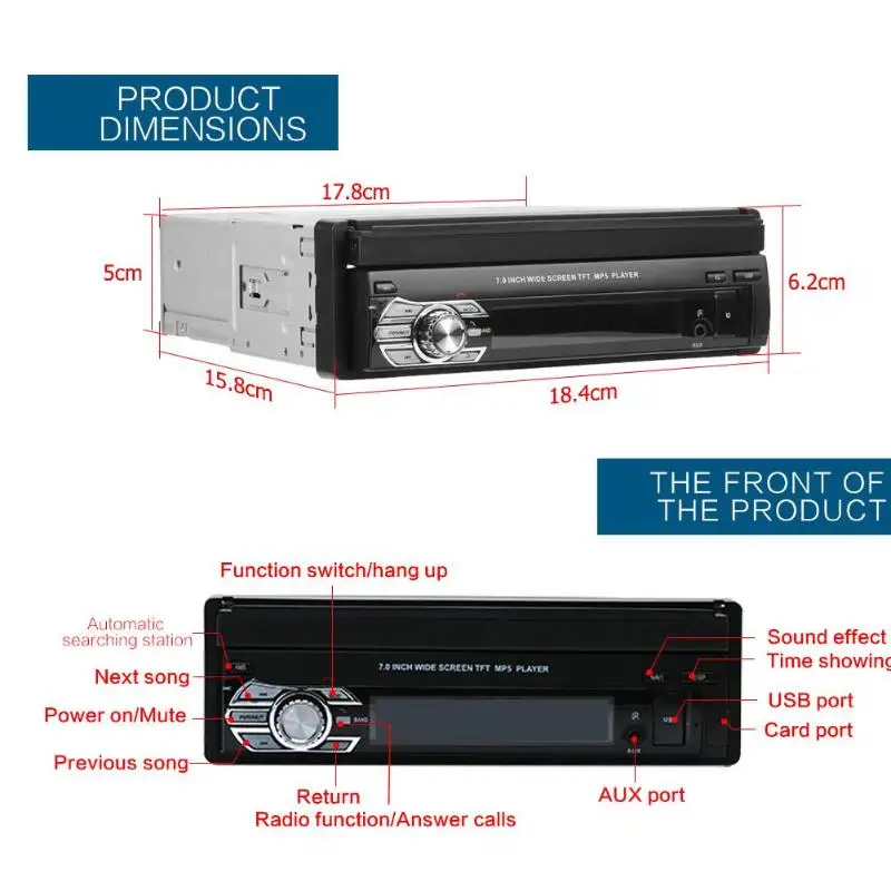 " складной сенсорный экран 1Din стерео MP5 плеер RDS AM FM радио Bluetooth 4,0 USB/TF/AUX аудио видео плеер с пультом дистанционного управления