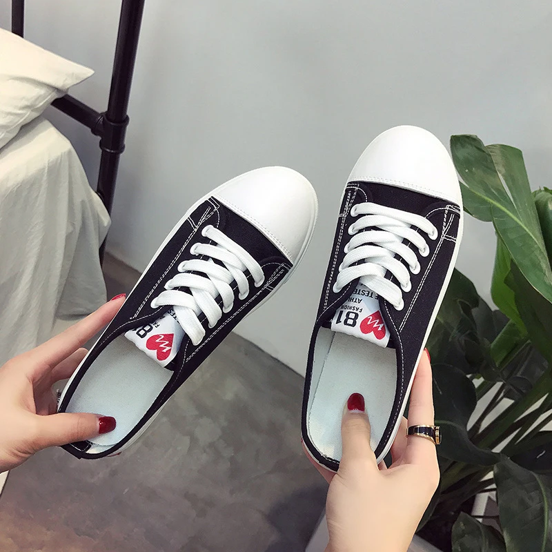 

WAWFROK Women Casual Shoes Summer 2018 Spring Women CanvasShoes Fashion Breathable Shallow Vulcanization Half slipper
