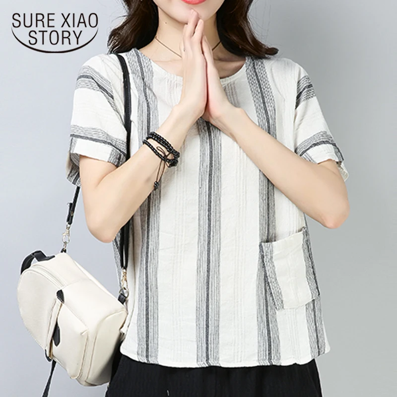 2018 fashion cotton linen summer women blouse shirt loose