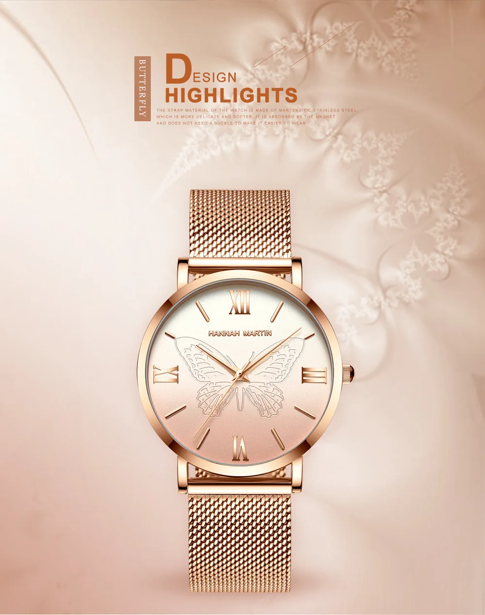 Relogio Feminino HANNAH Martin модные часы из розового золота для женщин Роскошные Женевские дизайнерские часы женские элегантные розовые часы relogio