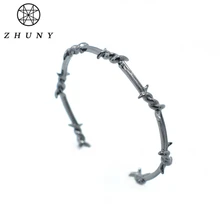 Alambre de púas de la marca de moda de oro plateado brazalete abierto brazalete de acero titanium giro espinas geométrica creativa pulsera para hombres y mujeres