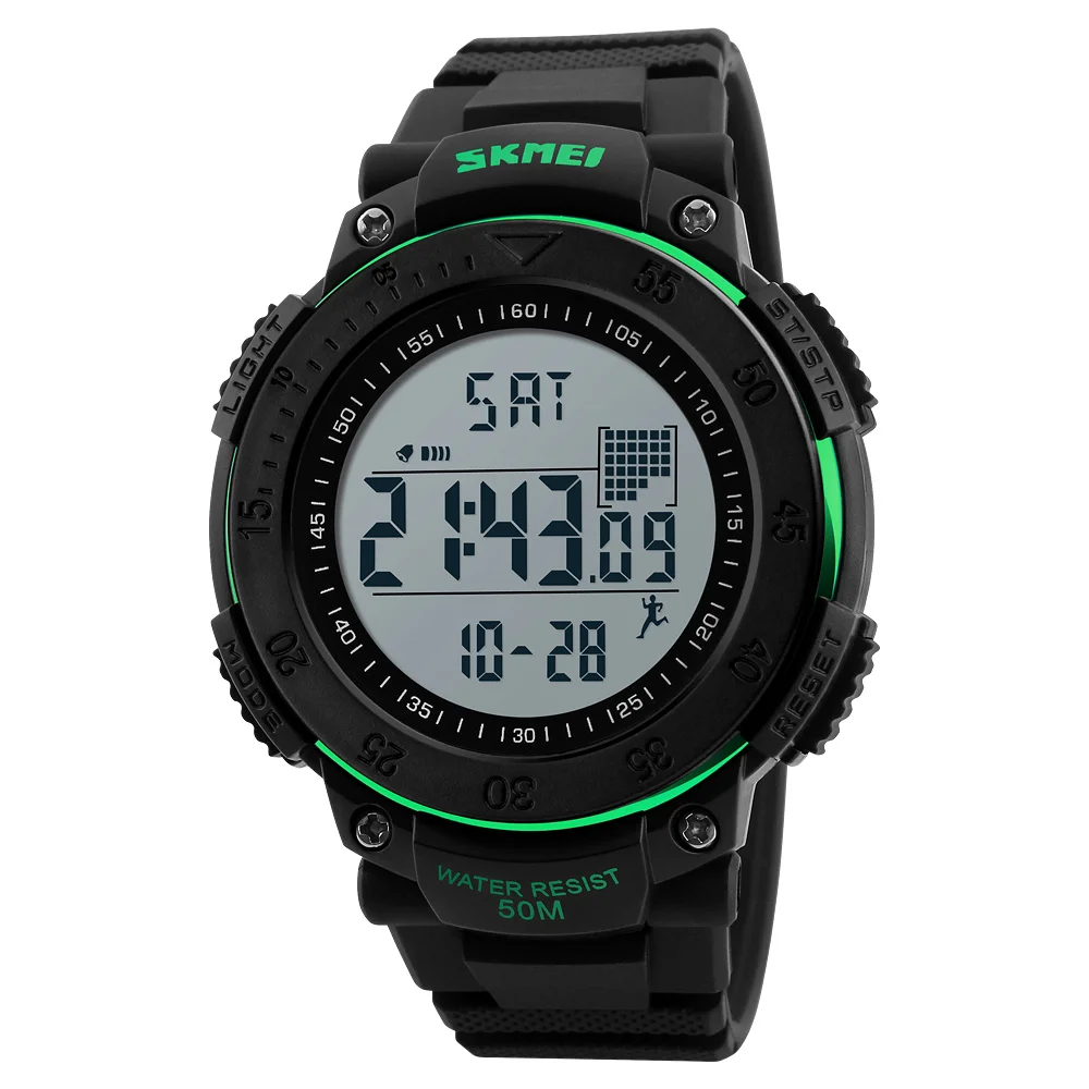 SKMEI брендовые цифровые часы мужские Шагомер 3D Многофункциональные спортивные часы уличные военные наручные часы Relogio Masculino - Цвет: Зеленый